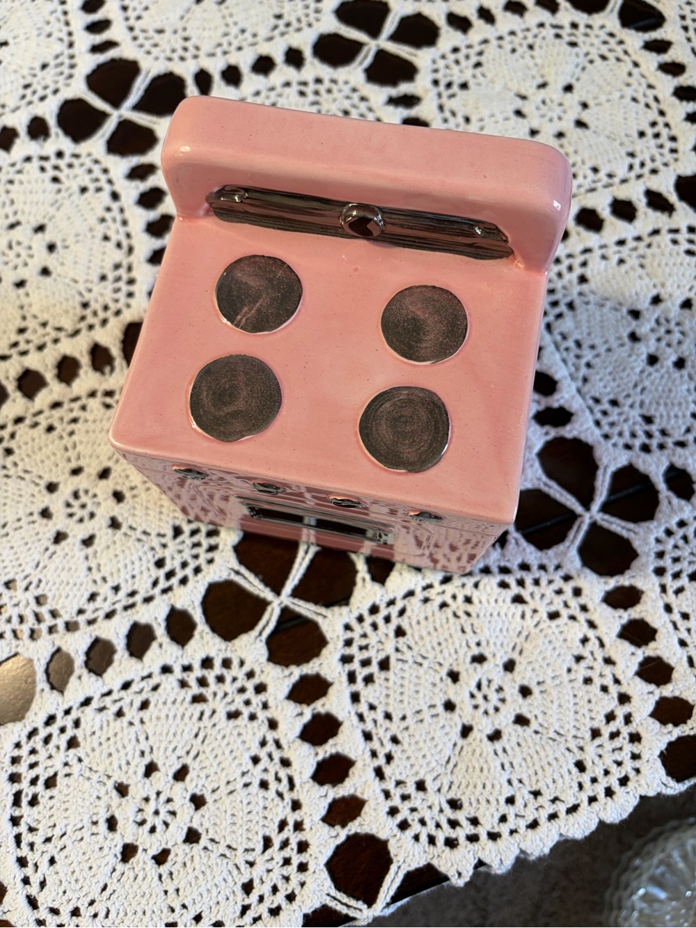 Retro Pink Ceramic Oven Decorative Accent Piggy Bank - Picture 2 of 4